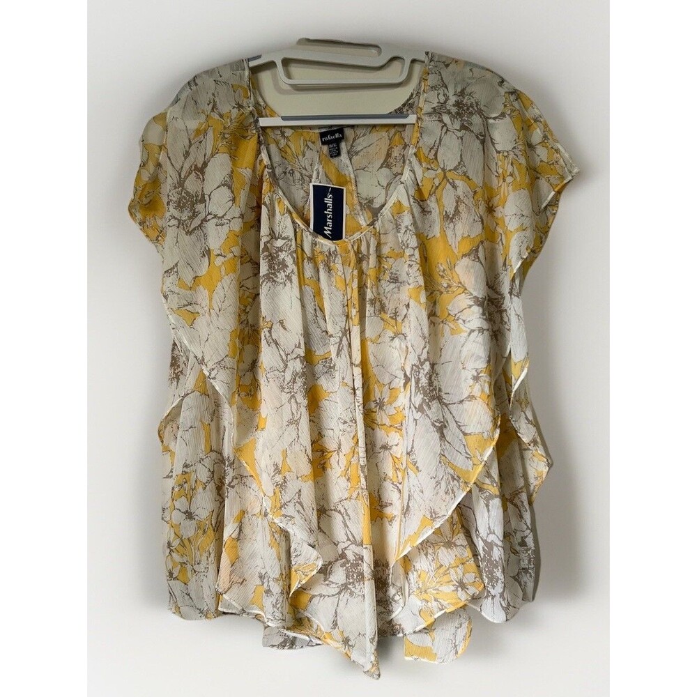 Rafaela Ruffle Top Blouse Women's XL Multi Floral Flutter Sleeve Semi Sheer NWT